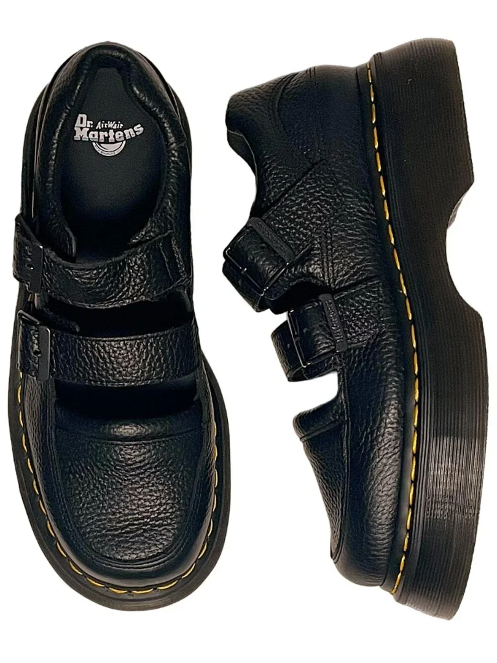 Dr. Martens Buzz Mary Jane Platform Shoes Black Milled Nappa NWT - Picture 4 of 12